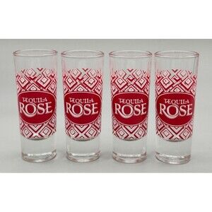 Lot of 4 Tequila Rose Shot Glasses 4 1/8" Tall Shooter Shot Glass Bar Man Cave